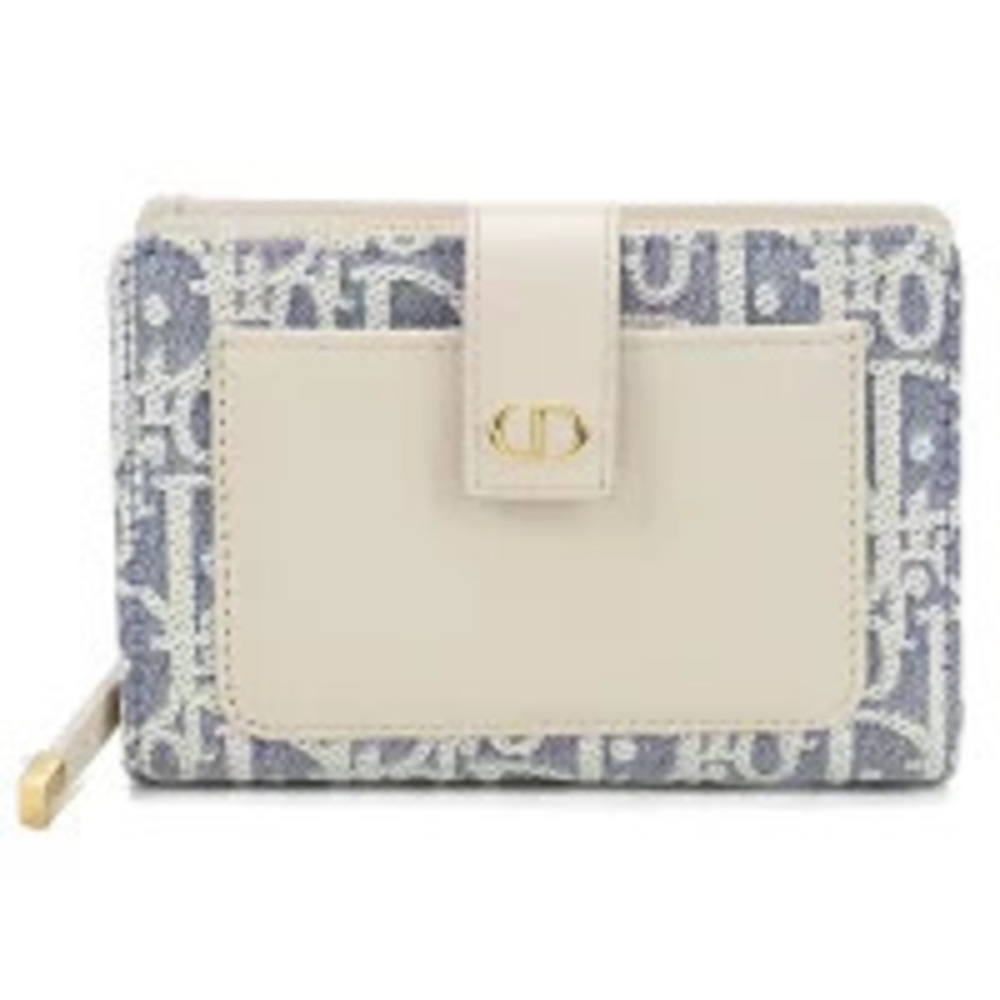 Christian Dior Bi fold Wallet Compact Montaigne Ditany Blue